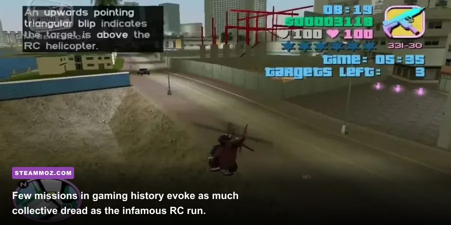 The RC Goblin helicopter dropping a bomb in the notorious Demolition Man mission
