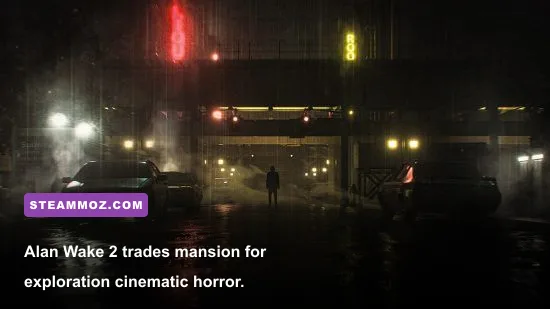 Alan Wake 2 screenshot of the surreal Dark Place transformed New York street