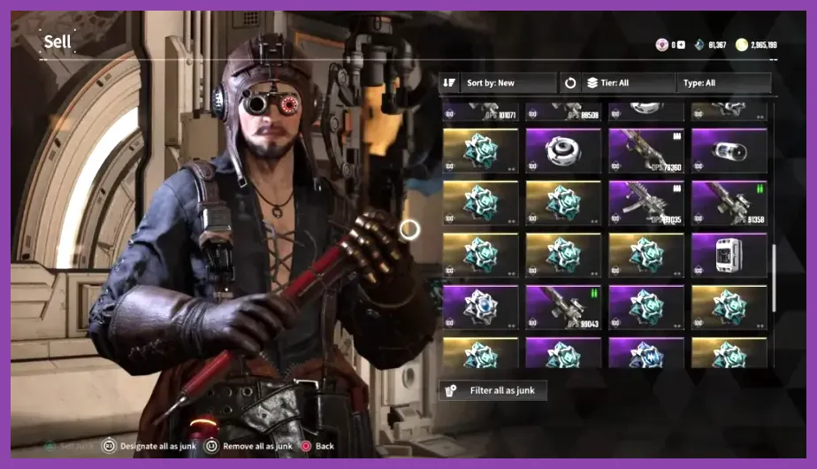 Gold boost and inventory management screen in The First Descendant
