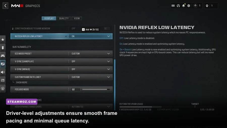 NVIDIA Control Panel 3D settings configured for Call of Duty Modern Warfare