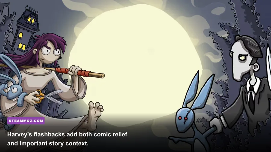 Harvey the imaginary rabbit appearing beside Edna in The Breakout