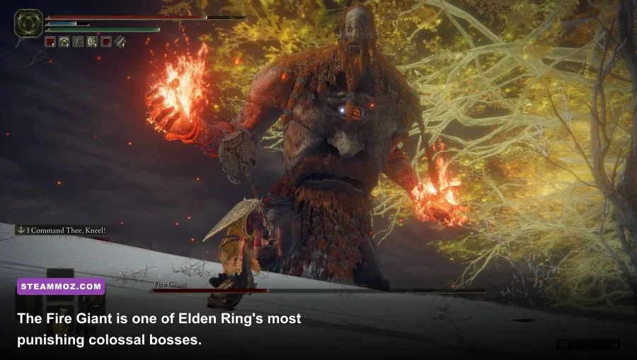 Tarnished fighting the Fire Giant in Elden Ring