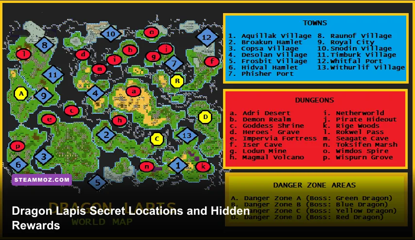 Dragon Lapis pixel art world map gameplay screenshot