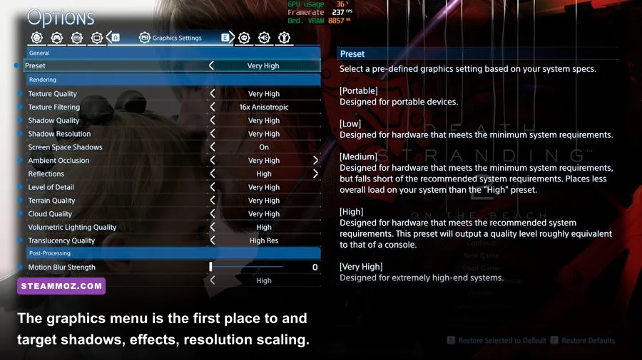 Don't Be Afraid 2 PC graphics settings menu for fixing low FPS