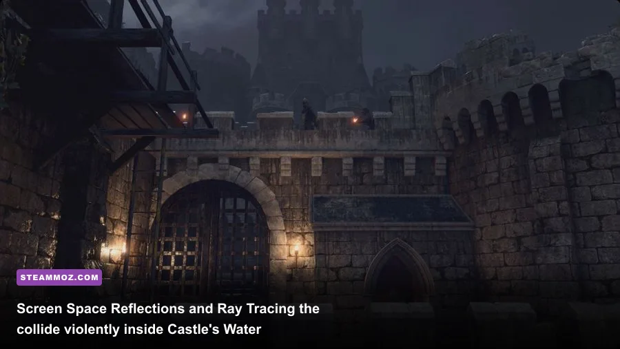 Castle Water Hall interior lighting and reflections in Resident Evil 4 Remake