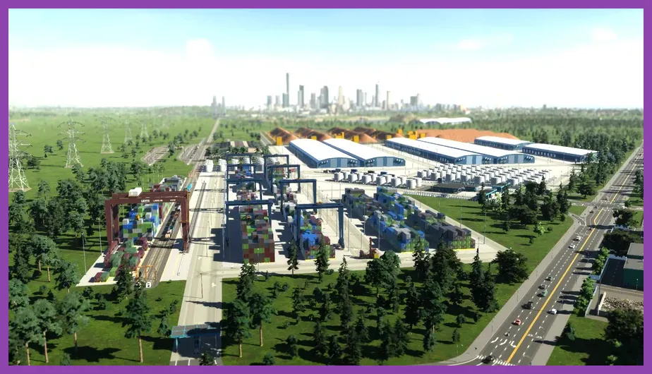 Cities Skylines 2 warehouse and storage facilities beside an industrial district