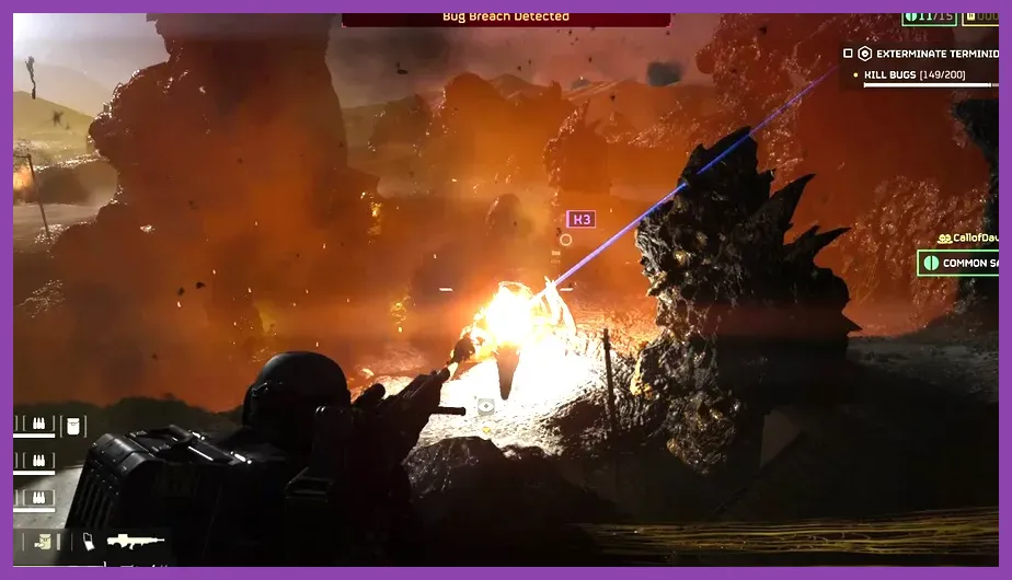 Assault class character in Helldivers 2 wielding Liberator rifle