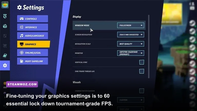 MultiVersus in-game video settings menu showing resolution, shadows, and effect options