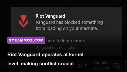 Riot Vanguard anti-cheat client running in Windows system tray