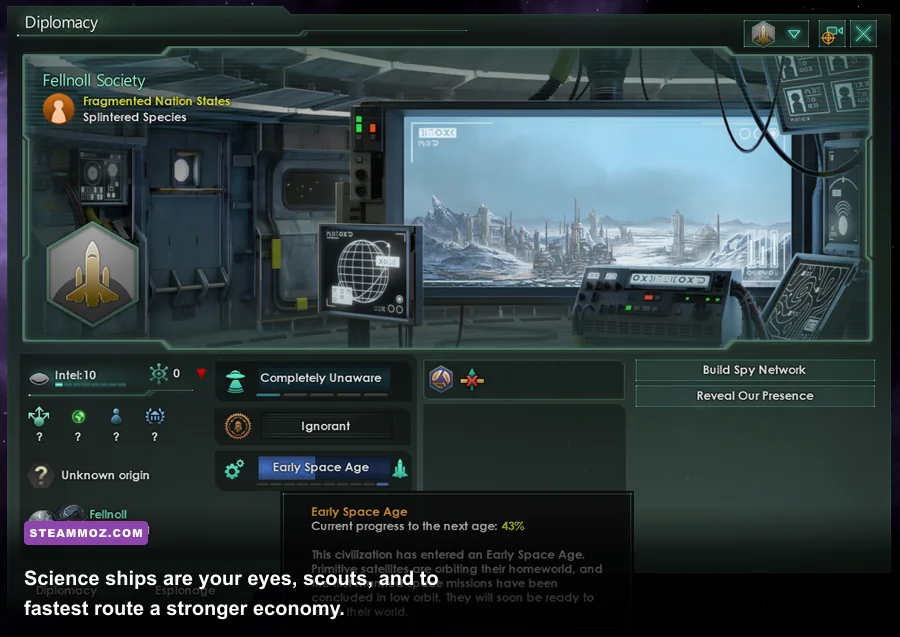 Stellaris science ships surveying unexplored star systems during the early game