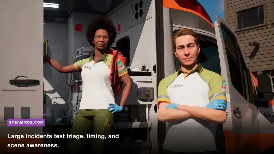 Traffic accident scene with multiple patients in Ambulance Life A Paramedic Simulator
