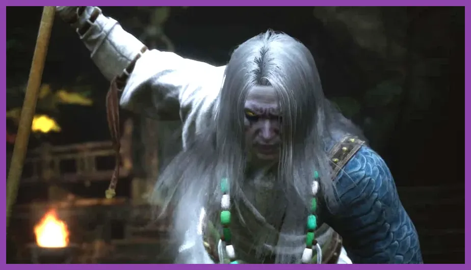 Whiteclad Noble holding his spear in the mist marsh of Black Myth Wukong