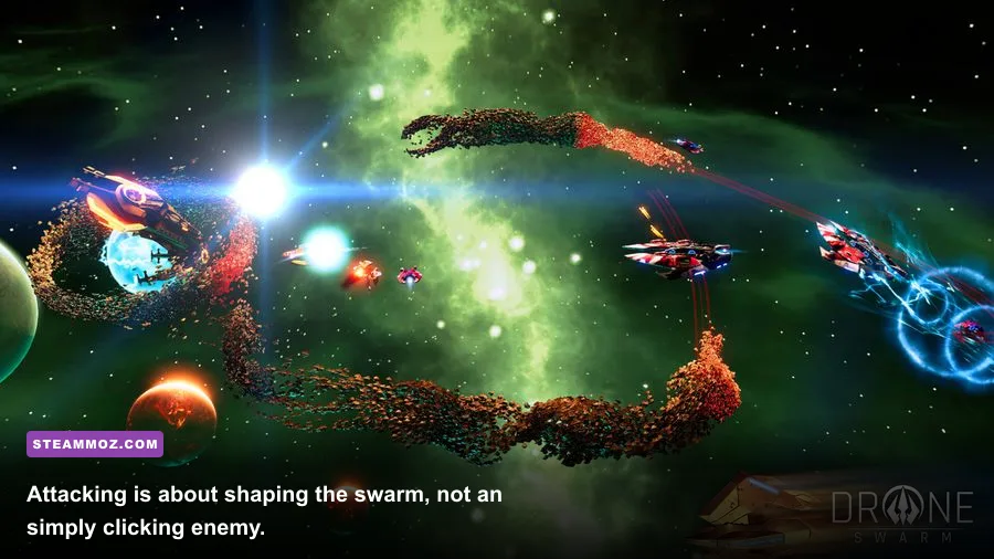 Drone Swarm offensive drone formation attacking an enemy vessel
