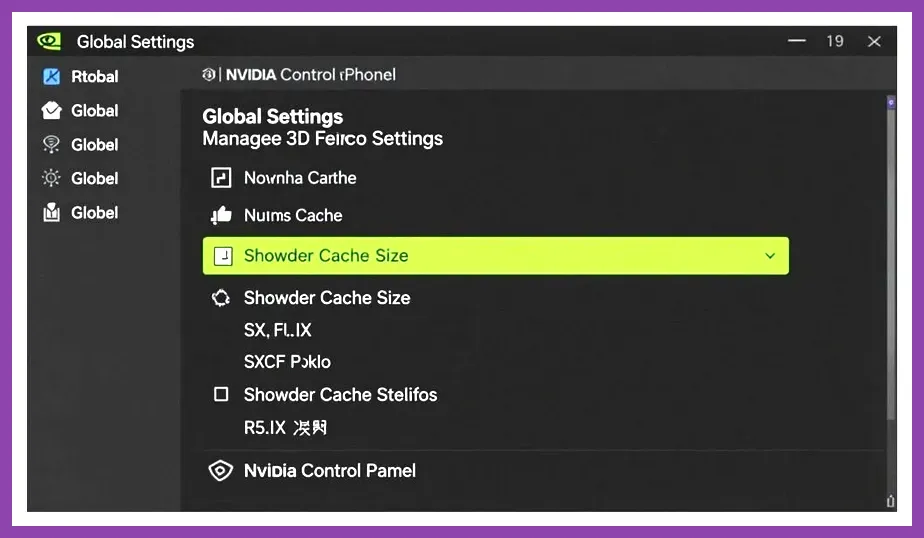 NVIDIA Control Panel 3D Settings for Shader Cache Size optimization
