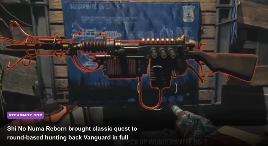Player character holding the Wunderwaffe DG-2 in Shi No Numa Reborn
