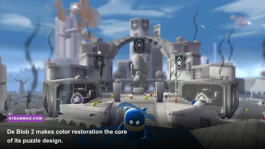 de Blob restoring color to a city in de Blob 2