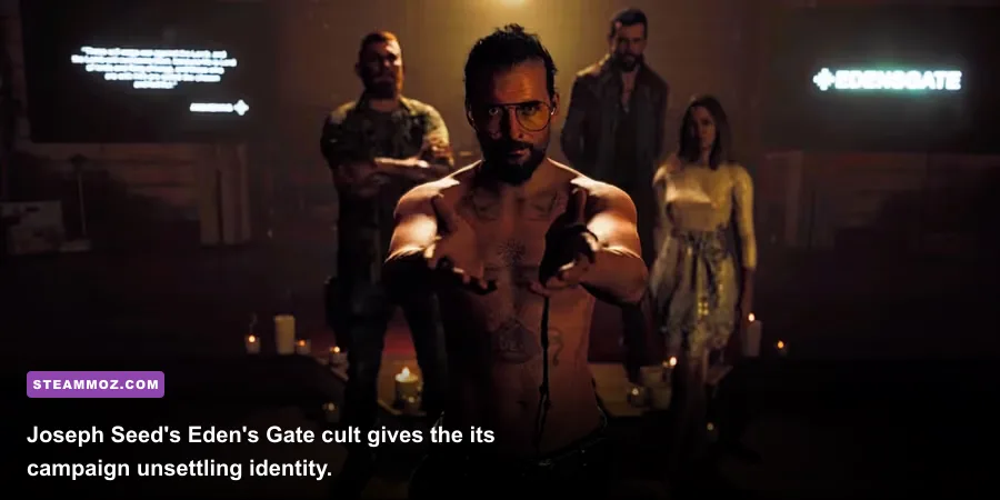 Joseph Seed standing inside an Eden's Gate church in Far Cry 5