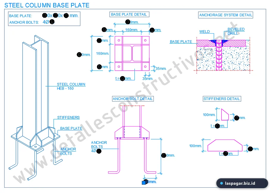Pemasangan pelat landas baseplate dan dynabolt angkur pada pondasi tiang