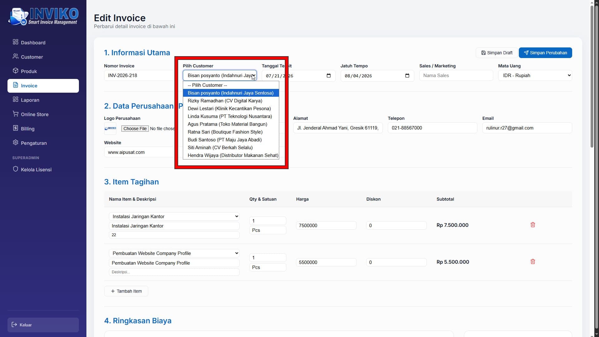 Database Pelanggan dan Produk INVIKO 3