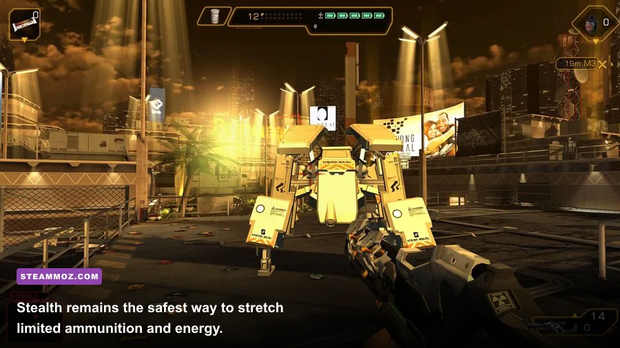 Deus Ex The Fall stealth takedown gameplay showing Ben Sax behind an enemy