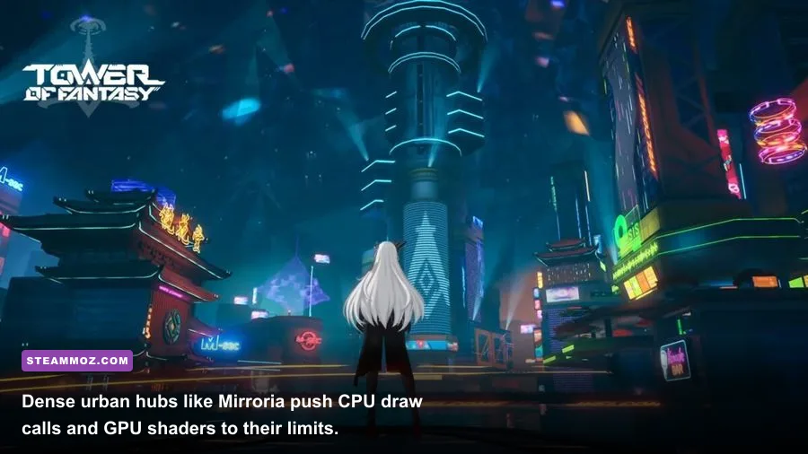 Mirroria neon cyberpunk metropolis in Tower of Fantasy PC