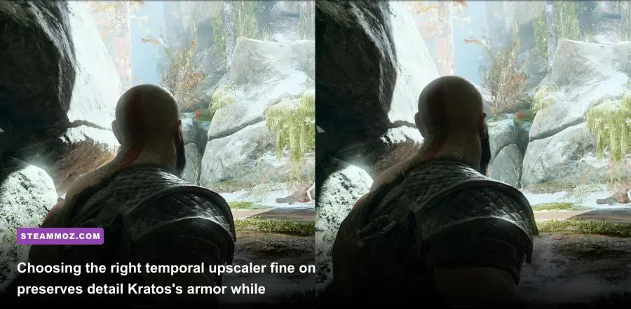 Visual fidelity comparison of temporal upscaling modes in God of War PC