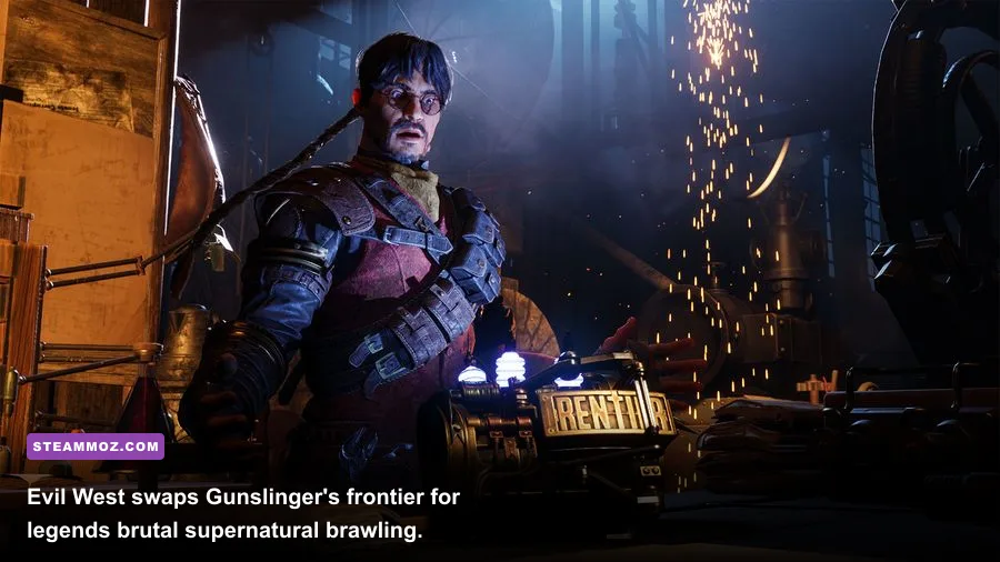 Jesse Rentenier using the electric gauntlet against vampires in Evil West
