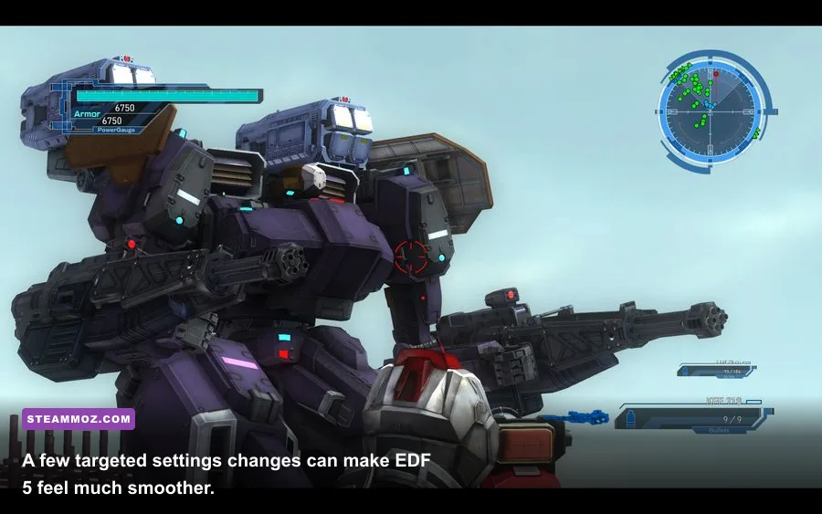 Earth Defense Force 5 PC graphics settings menu with resolution and shadow options