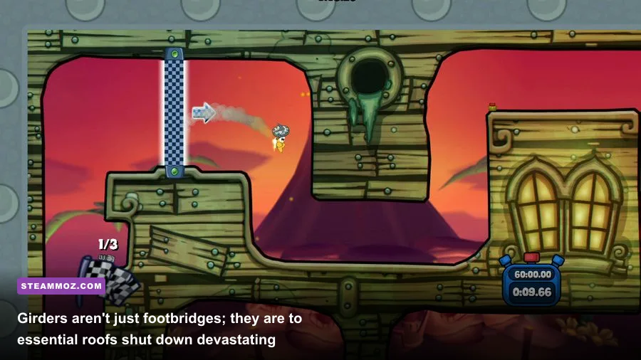 Player constructing steel girders to shelter a worm from incoming air strikes