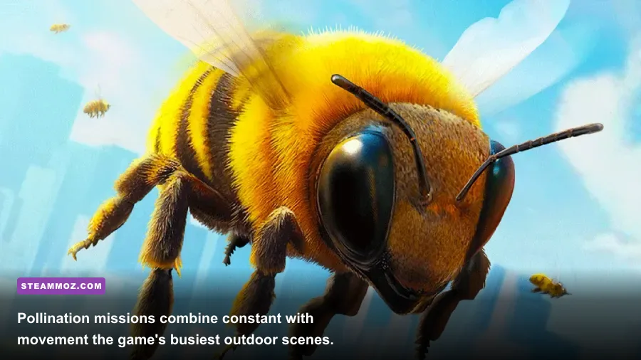 Bee Simulator honeybee collecting pollen during a pollination mission