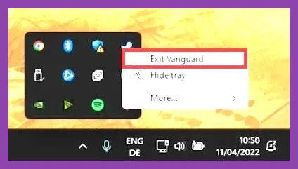 Riot Vanguard icon in Windows system tray