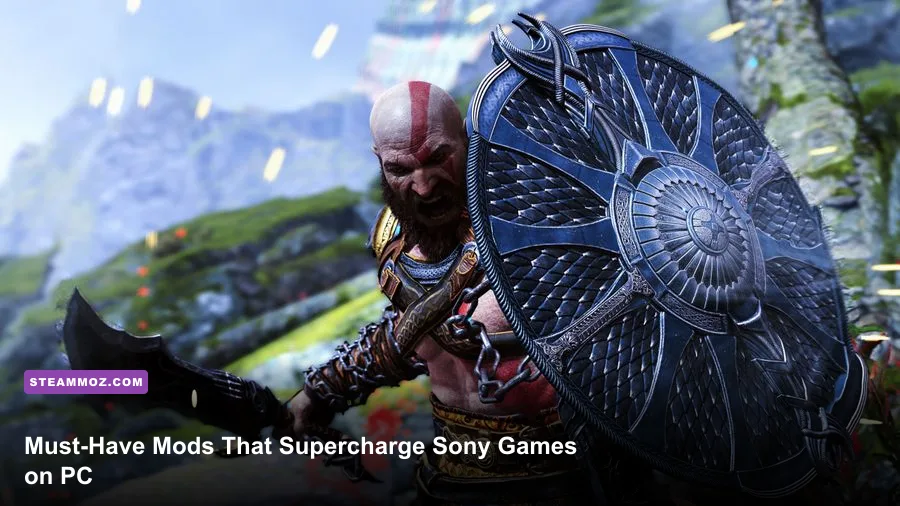 High resolution gameplay shot of God of War running on PC with ultrawide camera framing