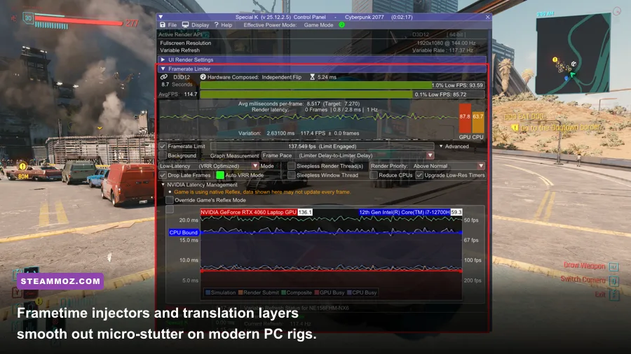 Special K frametime graph showing stable framerate delivery in PC game