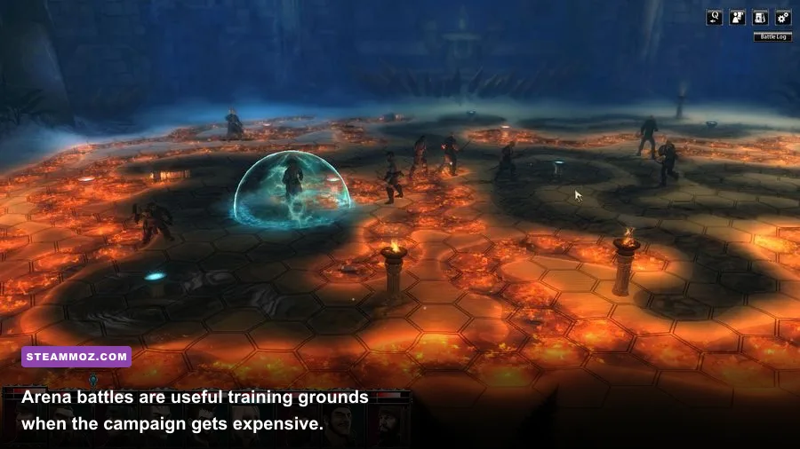 Blackguards arena combat with party members fighting enemy troops