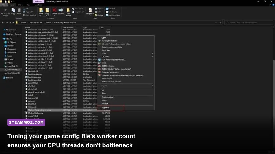Windows file explorer editing Call of Duty options config file renderer worker count