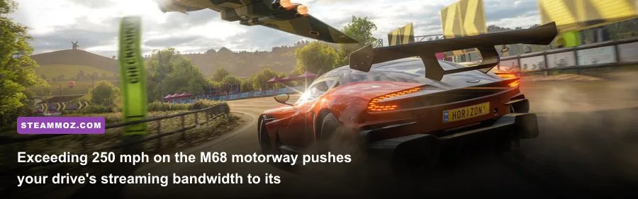 Koenigsegg Agera RS blasting down the M68 motorway at 270 mph in Forza Horizon 4