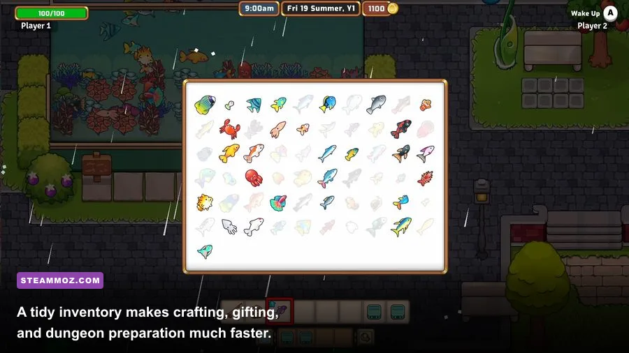 Everafter Falls inventory and collectible card progression menus