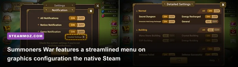 Summoners War PC in-game graphics settings and resolution options
