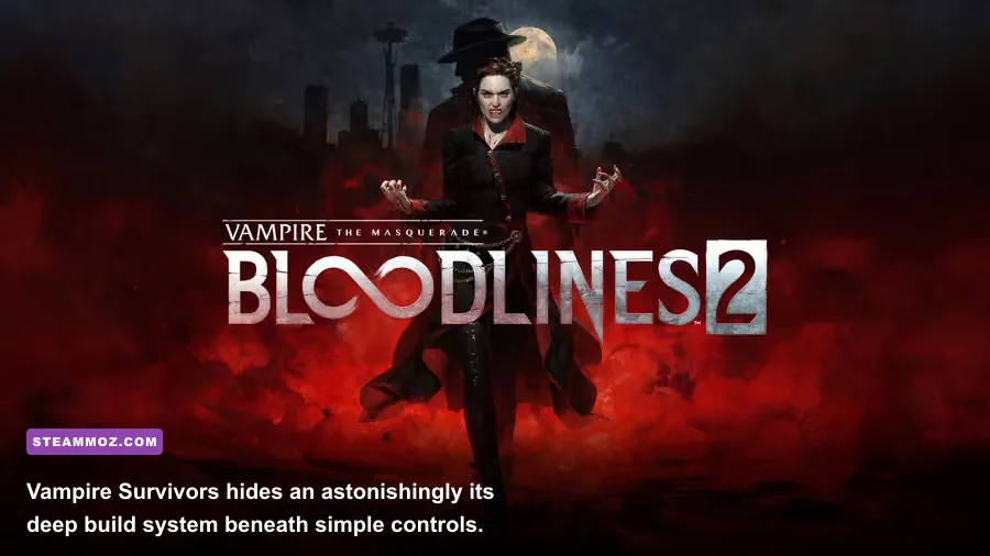 Vampire Survivors gameplay in the Inlaid Library with evolved weapons