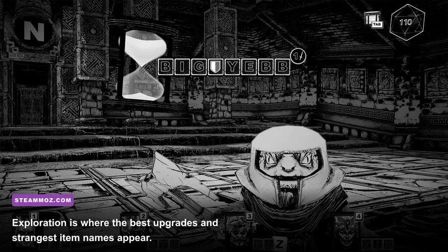 Cryptmaster player exploring a crypt and discovering new equipment