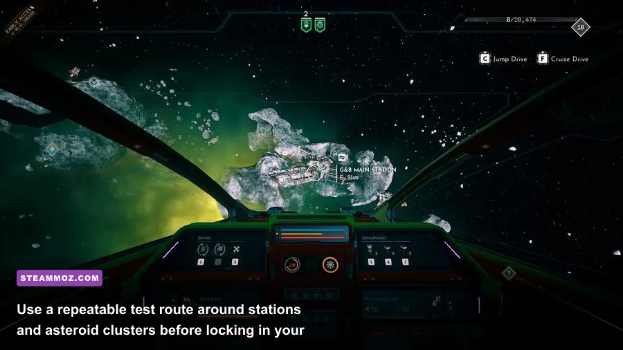 EVERSPACE cockpit view approaching a large space station in a sector