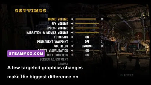 Call of Juarez Gunslinger PC graphics settings menu