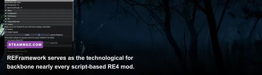 REFramework developer overlay menu open in Resident Evil 4 on PC