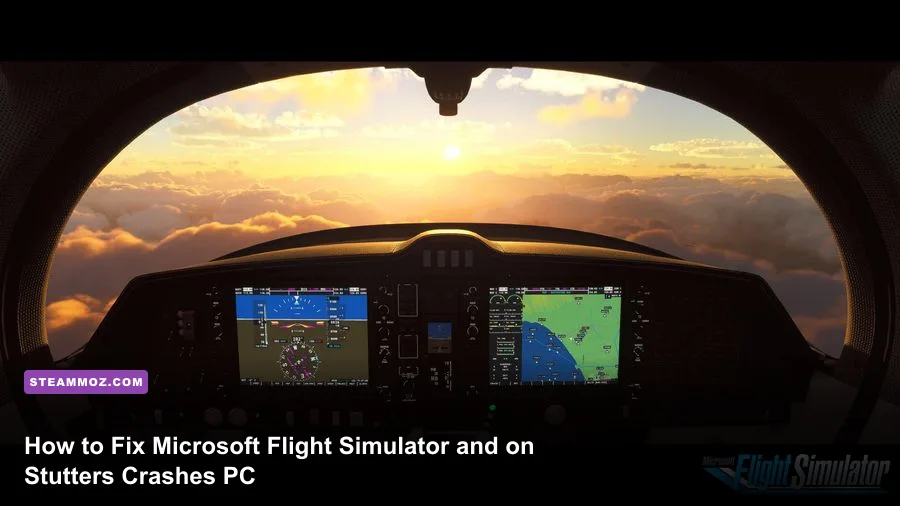 Cockpit view of an airliner flying over a dense photogrammetry city in Microsoft Flight Simulator