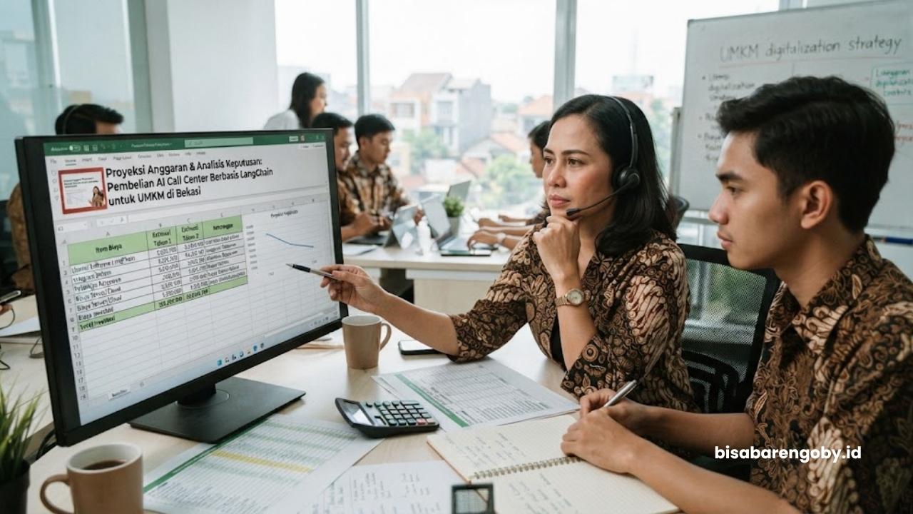 Manajer pengadaan memproyeksikan anggaran saat memutuskan beli AI Call Center untuk UMKM di Bekasi berbasis LangChain