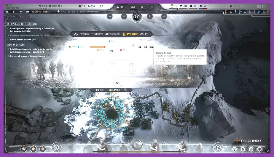 Frostpunk 2 heat management and generator UI