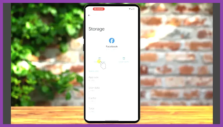 Android storage settings showing clear cache and clear data options