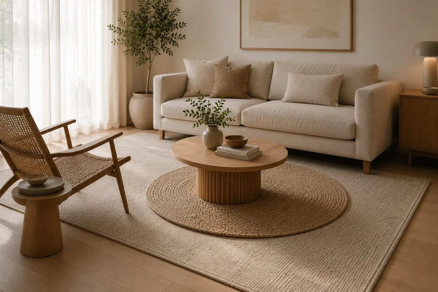 layered living room rugs with sofa front legs resting on base rug