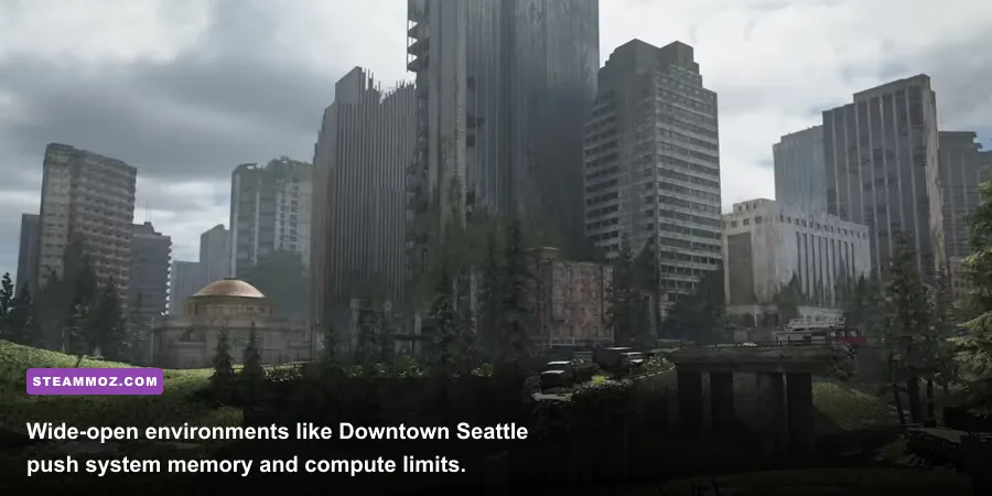 Downtown Seattle open area exploration in The Last of Us Part 2