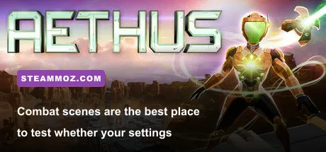 AETHUS combat scene with enemies and visual effects during a PC performance test